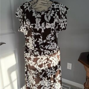 Liz Claiborne Floral Brown and‎ White Midi Dress Size L